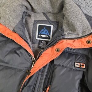 Snozu Youth Large 14/16 Down Puffer Winter Jacket Gray Orange Fleece Lined Coat